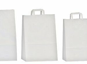 25 Bolsas de papel, asa plana. Blanco 22x11x32