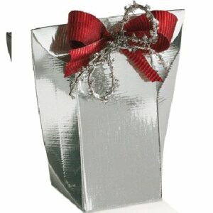 Caja de regalo auto montable shoppy, seda plata. c/25 uds