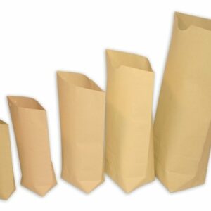 Bolsa de papel tipo americano con base, kraft natural.C/100 uds. Varias medidas, grandes.