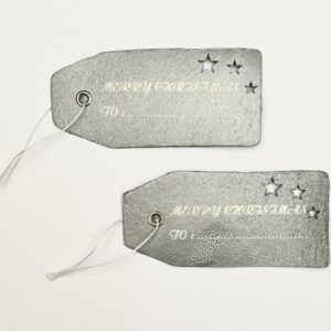 12 Etiquetas colgantes en pergamino plata con texto blanco -merry-