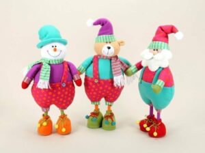 Trio de muñecos navideños, papa noel, osito y muñeco de nieve. 45 cms