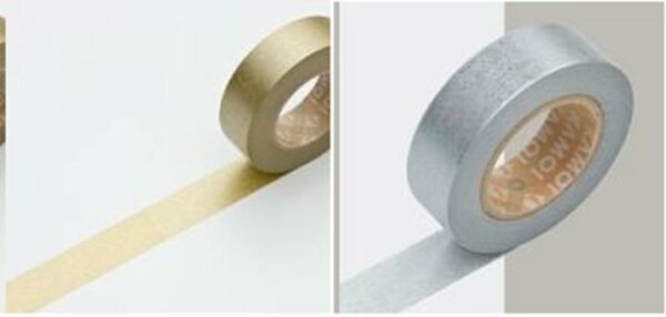 Washi tape-Celo japonés-Masking tape liso metal 15MMX10M. Varios colores