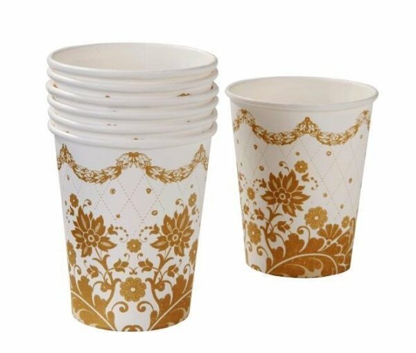 Vaso de papel dorado y blanco 250ml. c/12 uds