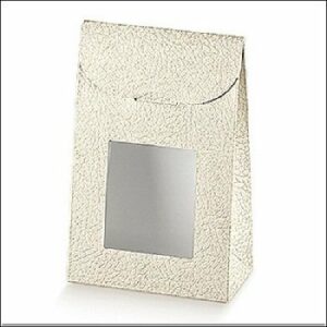 Caja de cartón, piel blanca con ventana 11.5x18x5.5 C/25 uds