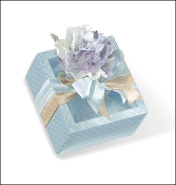 Caja de regalo azul claro con topos/tapa transparente 12x12x3.2 cms. C/5 uds. Varios tamaños