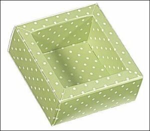 Caja de regalo verde claro con topos/tapa transparente 12x12x3.2 cms