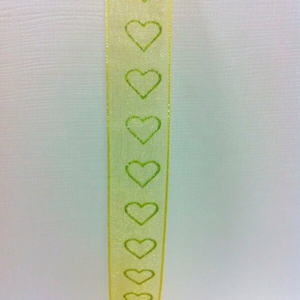 Cinta amarilla con corazones brillo 15 mm x 10 m