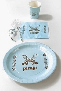 6 Platos de papel/cartón, pirata azul claro y marrón