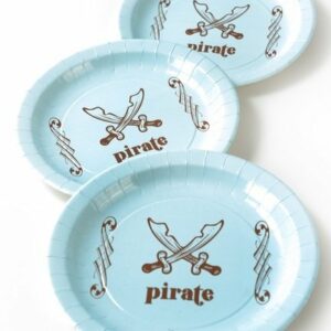 6 Platos de papel/cartón, pirata azul claro y marrón