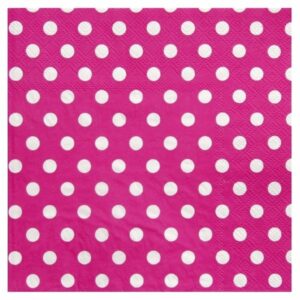 Servilleta de papel. Fucsia mota blanca. C/20 uds