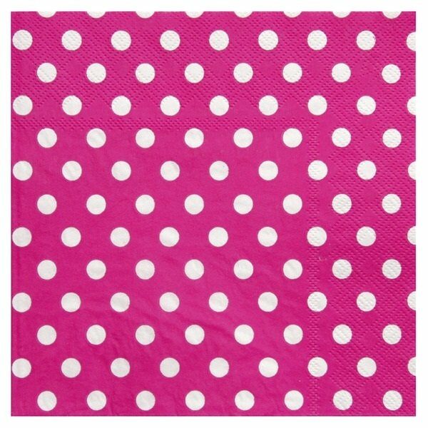 Servilleta de papel. Fucsia mota blanca. C/20 uds