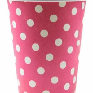 Vaso de cartón fucsia mota blanca. C/10 uds.