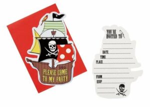 10 Invitaciones pirata + 10 sobres rojos