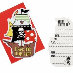 10 Invitaciones pirata + 10 sobres rojos