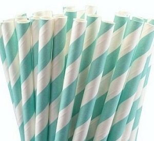 10 Pajitas de papel, rayas azul claro.