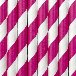 10 Pajitas de papel, rayas fucsia.
