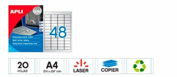 Etiquetas adhesivas Plata. C/144 Imprimibles