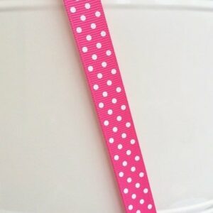 Cinta de regalo, otomán fucsia, lunar blanco 15mm x 10 m