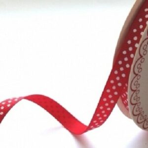 Cinta de regalo, otomán rojo, lunar blanco 10mm. Varios metrajes
