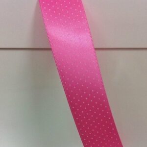 Cinta de regalo, raso fucsia, lunar blanco 25 mm