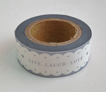 washi tape LIVE LAUGH LOVE ondas gris. 15 mm x 10 m.