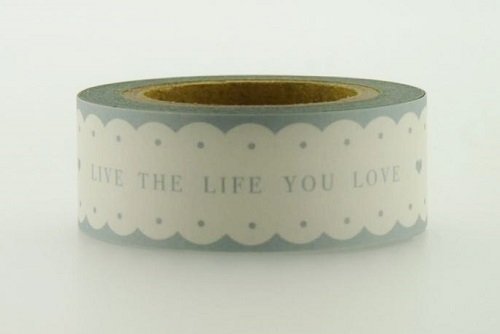 washi tape LIVE THE LIFE ondas gris. 15 mm x 10 m.