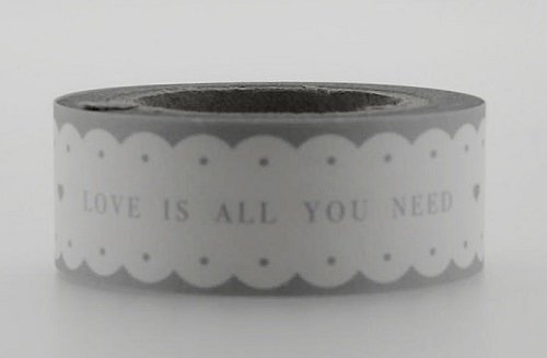 washi tape LOVE IS ALL YOU NEED ondas gris. 15 mm x 10 m.