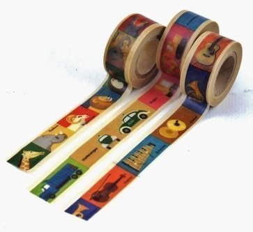 Washi tape, 3 PIEZAS ANIMAL+UTILES+COCHE 15 mm x 5 m