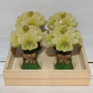 4 velas flores crema 5×8 cms