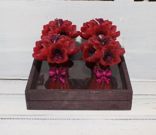 4 velas flores rojas 5×8 cms