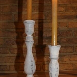 Candelabro de madera, blanco 9×30 cms