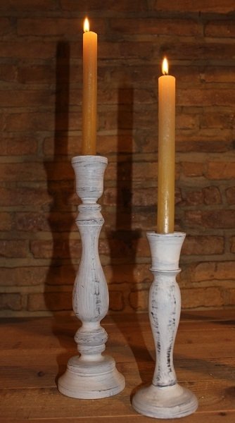Candelabro de madera, blanco 9×30 cms