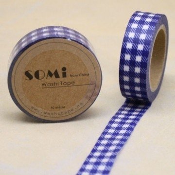 washi tape Check azul cobalto. 15 mm x 10 m