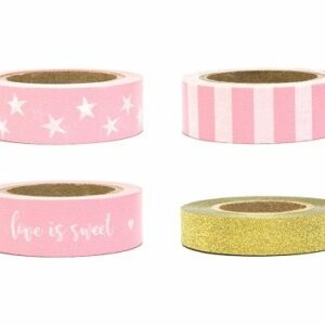 4 Rollos de Washi tape rosa y oro