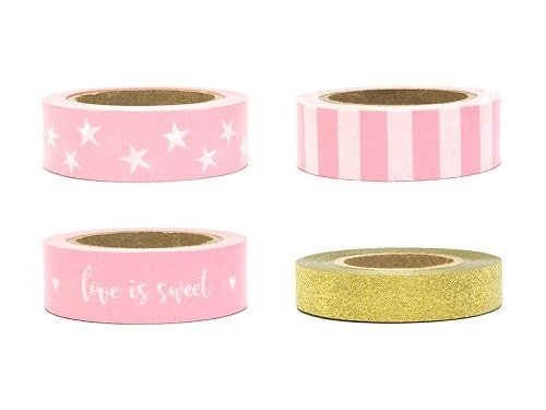 4 Rollos de Washi tape rosa y oro