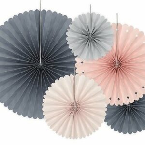 5 Abanicos de papel, en tonos rosas y grises