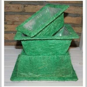 Set de 3 cestos / maceteros ábaca verde