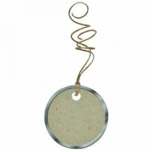 6 Etiquetas colgantes, circulares, kraft borde metal