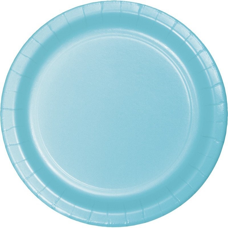 plato-papel-cartón-morado-azul-claro-cielo-mesa-fiesta-comunión-bautizo