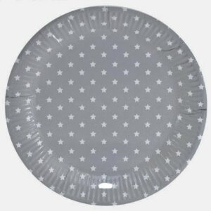 12 Platos de papel, grises con estrellas blancas