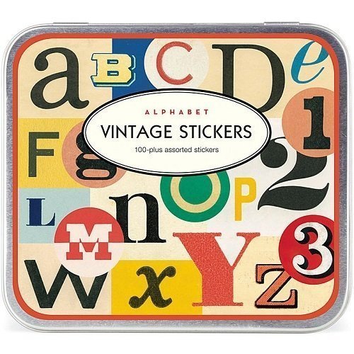 100 adhesivos Alfabeto vintage. Caja metálica