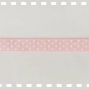 Cinta de regalo, otomán rosa, lunar blanco 15mm x 10 m.
