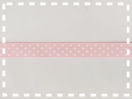 Cinta de regalo, otomán rosa, lunar blanco 15mm x 10 m.