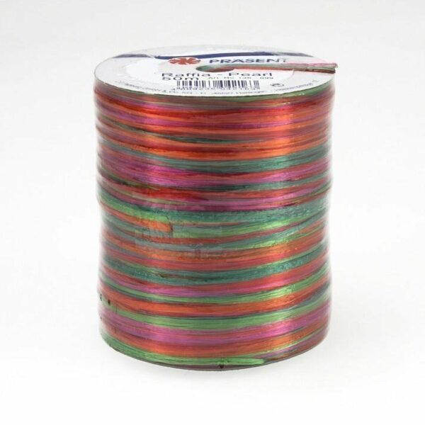 50 M Rafia multicolor brillo, rosa,verde y naranja