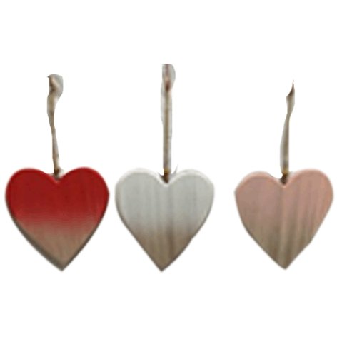 3 Colgantes corazón de madera. Color surtido