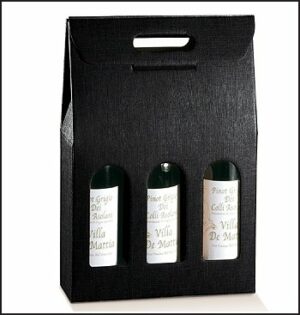 3 cajas para 3 botellas, simil tela color negro.
