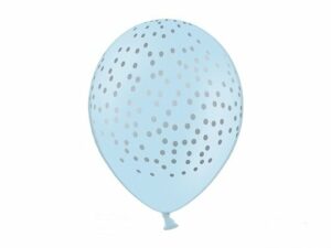 5 Globos azul claro con lunares plateados