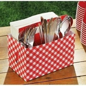 Contenedor para complementos de vajillla, vichy rojo