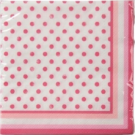 20 Servilletas de papel, blancas con lunares rosa