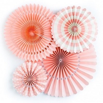 Set de 4 abanicos-molinillos, color coral
